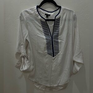 LOFT White Embroidered Women's Top